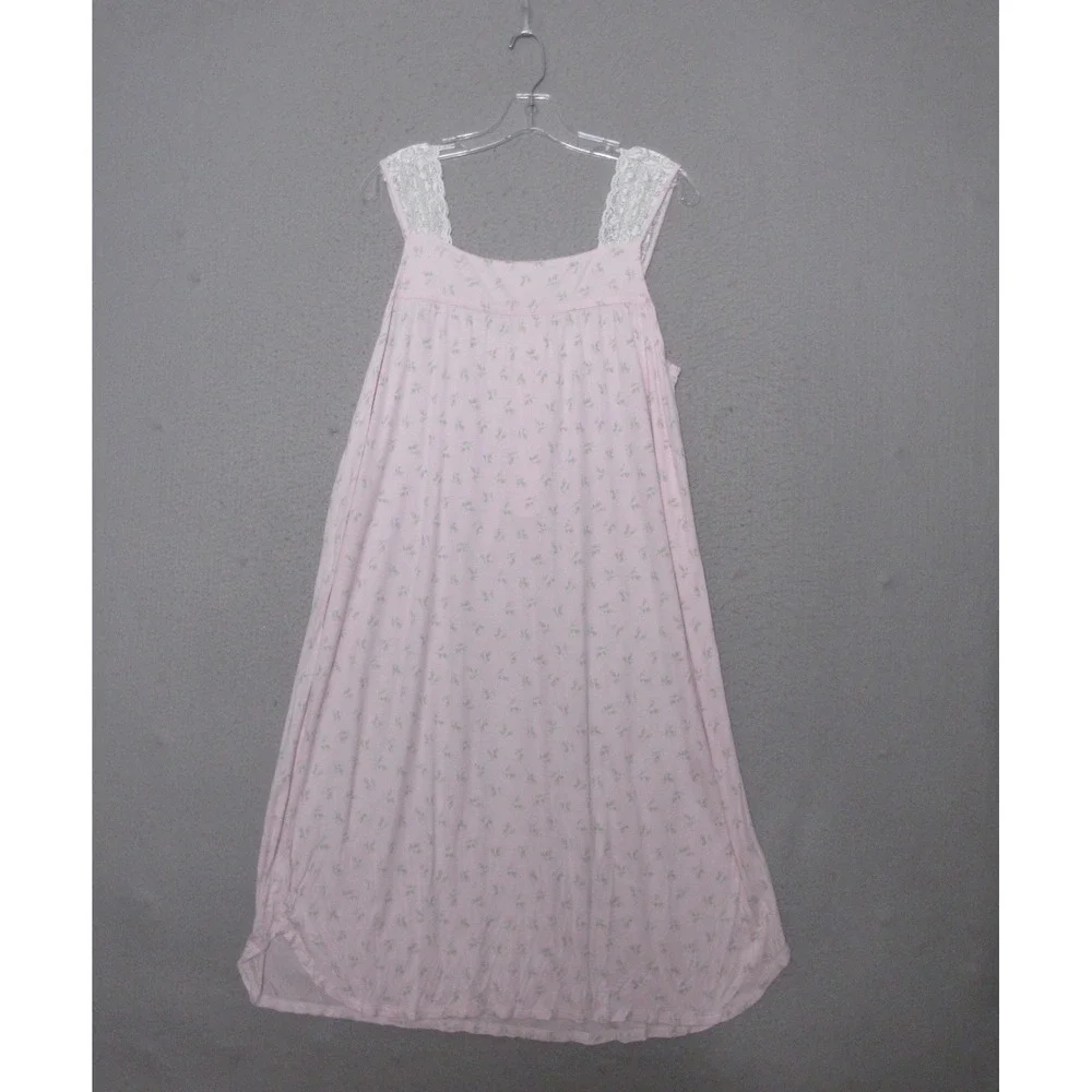 Eileen West Nightgown Small Pink Floral Lace Trim Cottage Core Boho Coquette